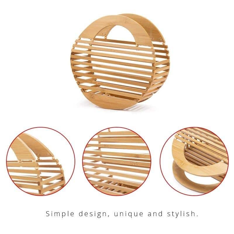 Simple Design Bamboo Bag - Circular Bamboo Bag - Round Bamboo Handbag