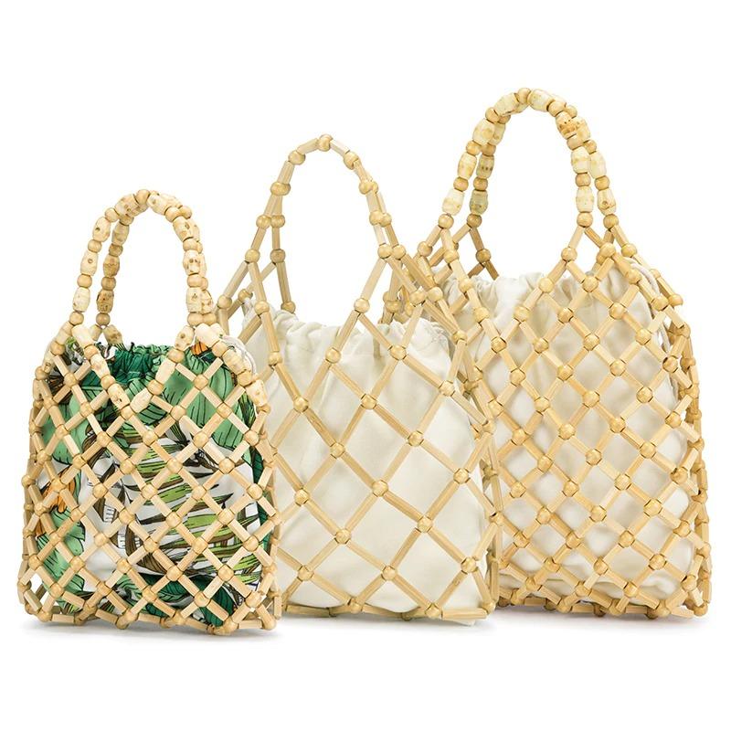 Luxury Designer Bamboo Tote Bag - Bohemian Bamboo Handbag - Hollow Out Pocket Bag