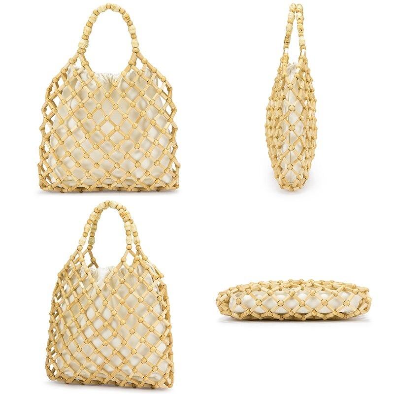 Luxury Designer Bamboo Tote Bag - Bohemian Bamboo Handbag - Hollow Out Pocket Bag