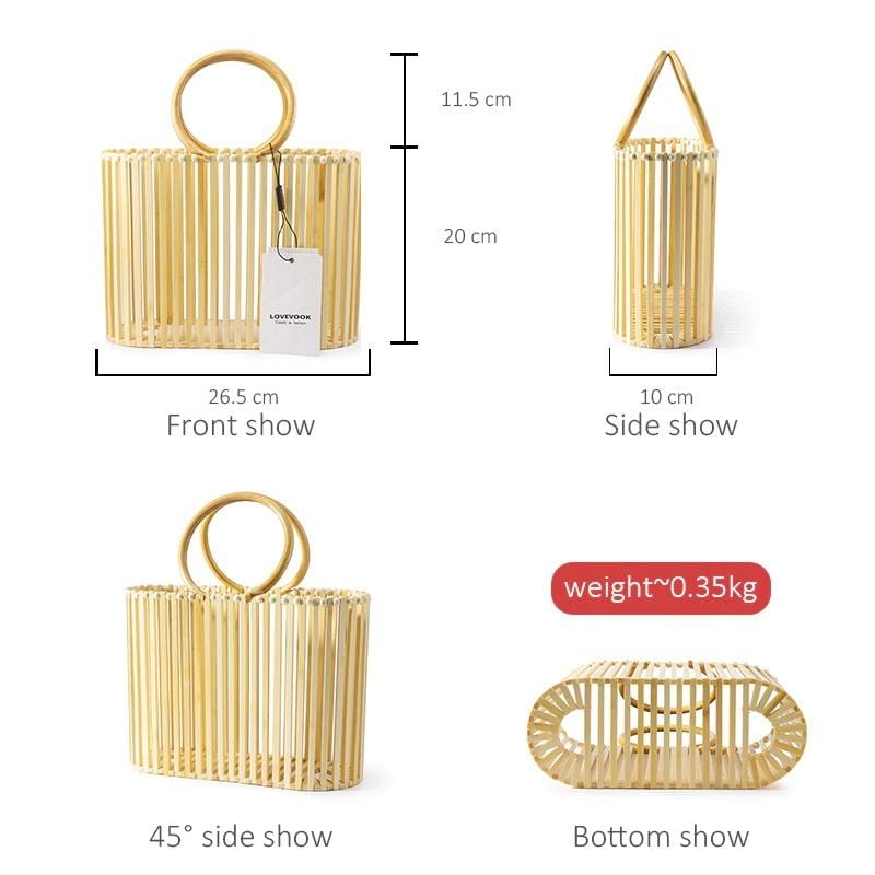Luxury Bamboo Tote Bag - Pillow Shape Designer Tote - Hollow Out Handbag