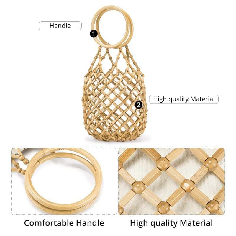 Round Bamboo Bag - Luxury Design Bamboo Handbag - Bohemian Style Bag