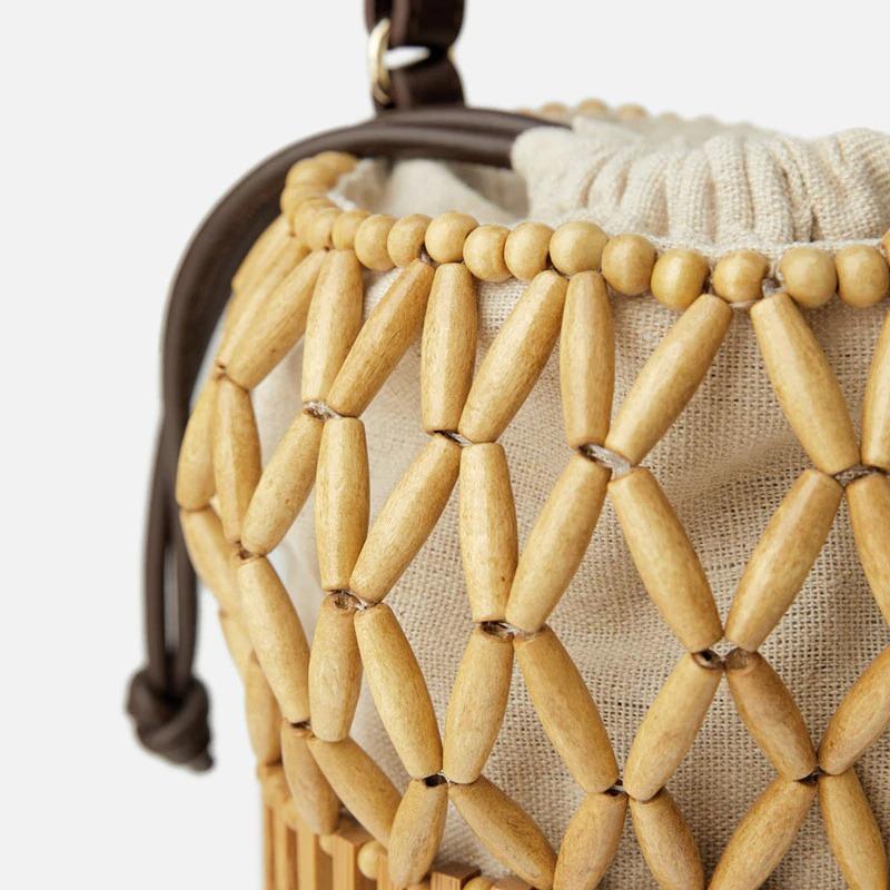 Bucket Bamboo Bag - Bamboo Handbag with Leather Strap - Round Bamboo Bag