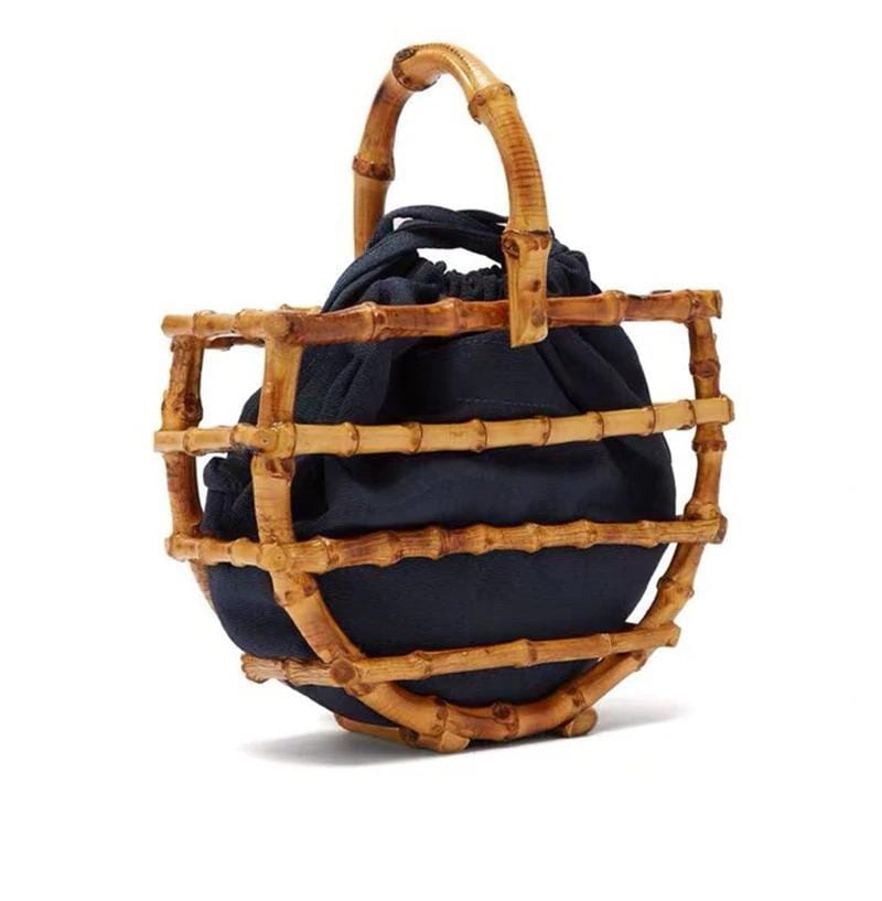 Bamboo Bag with Tassels - Half Moon Shape Bamboo Handbag - Unique Design Handbag