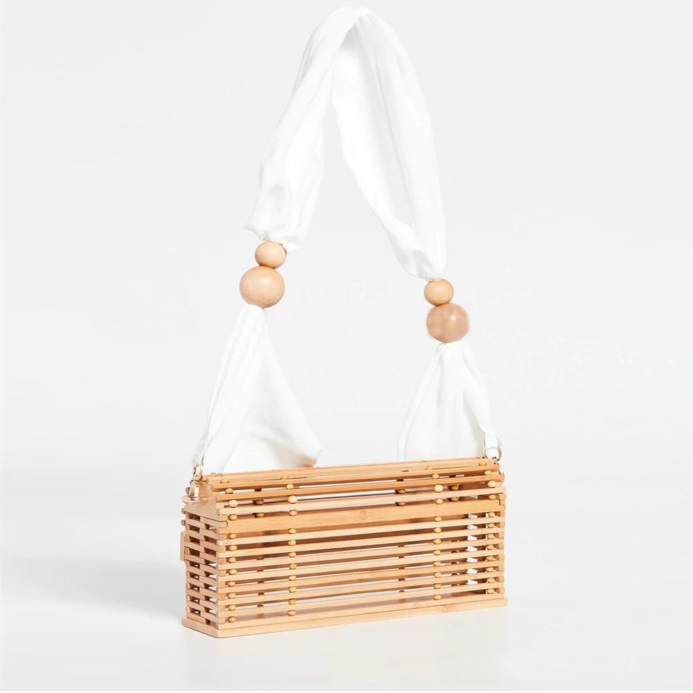 Shoulder Bag Bamboo Woven Hollow Ribbon