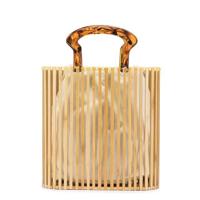 Luxury Top Handle Bamboo Bags Solid Bar Pattern