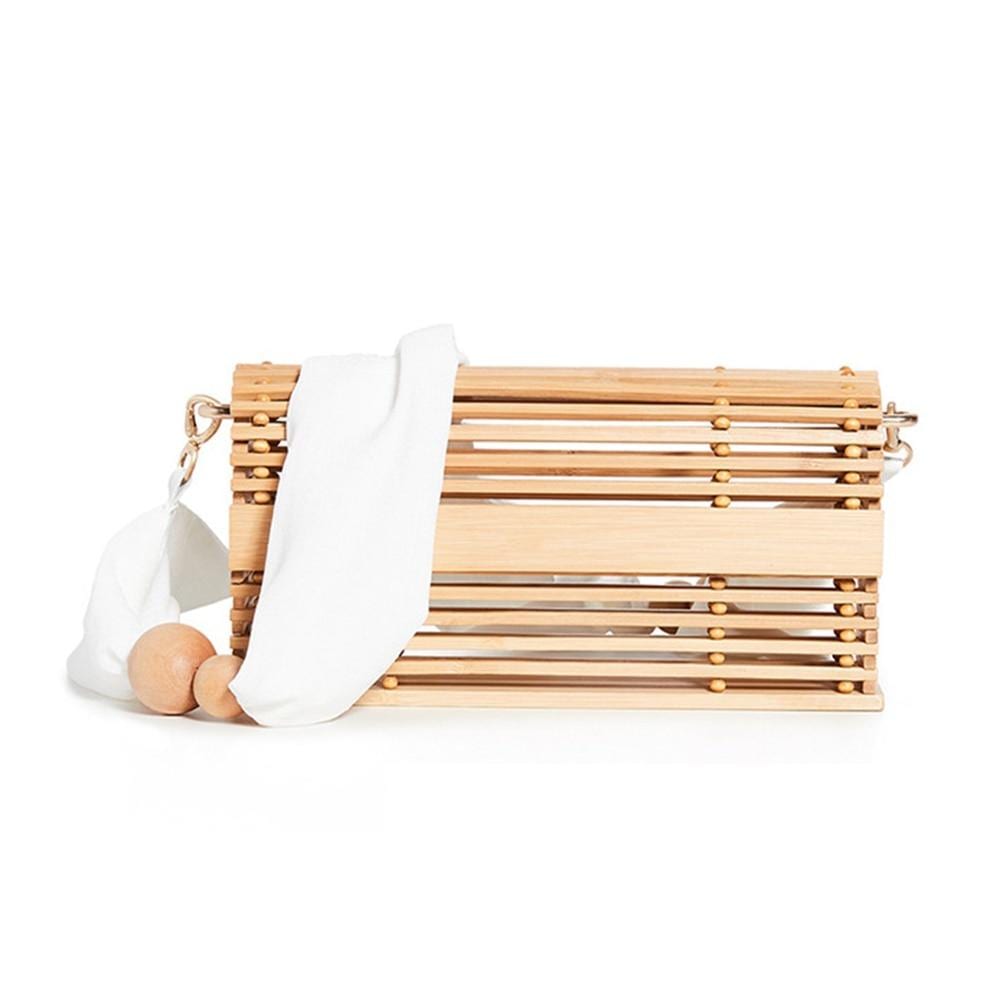 Ribbon Strap Bamboo Bag - Hollow Out Bamboo Handbag - Shoulder Bamboo Bag
