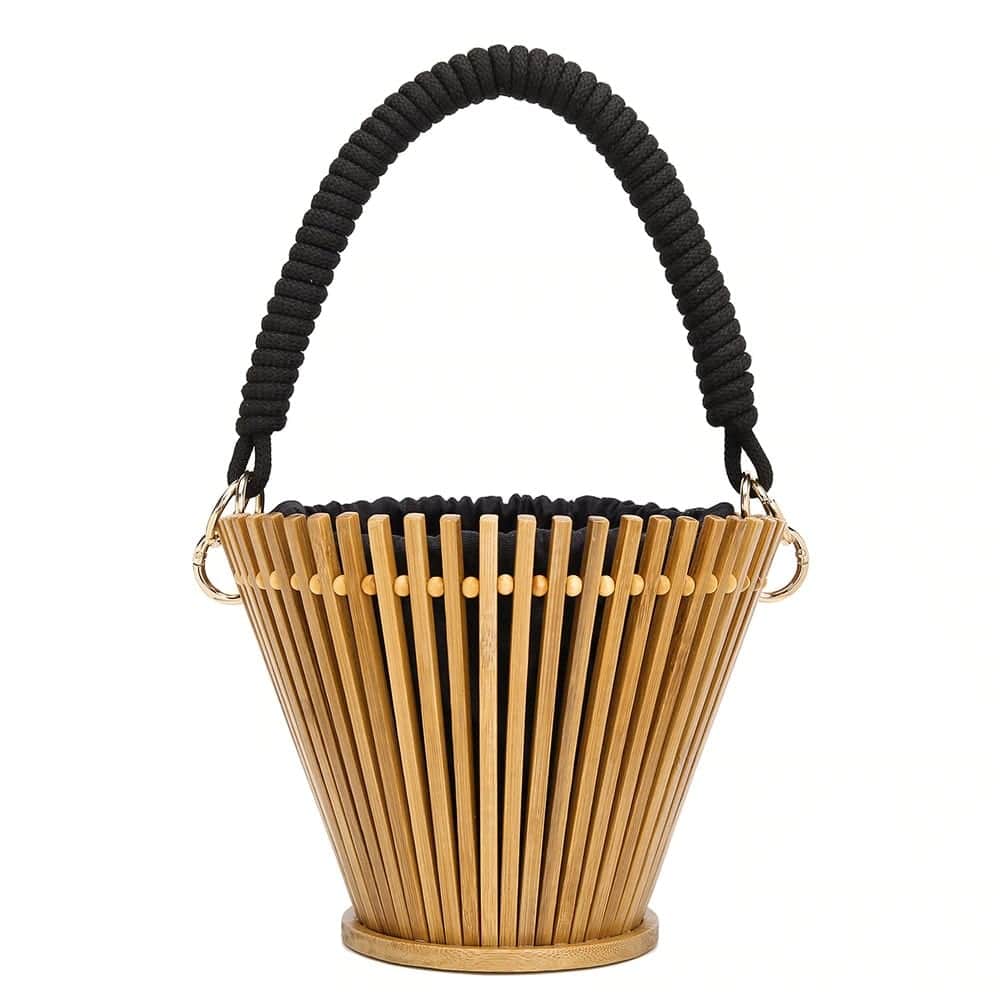 Bamboo Bucket Bag - Circular Bamboo Handbag- Bamboo Beach Bag