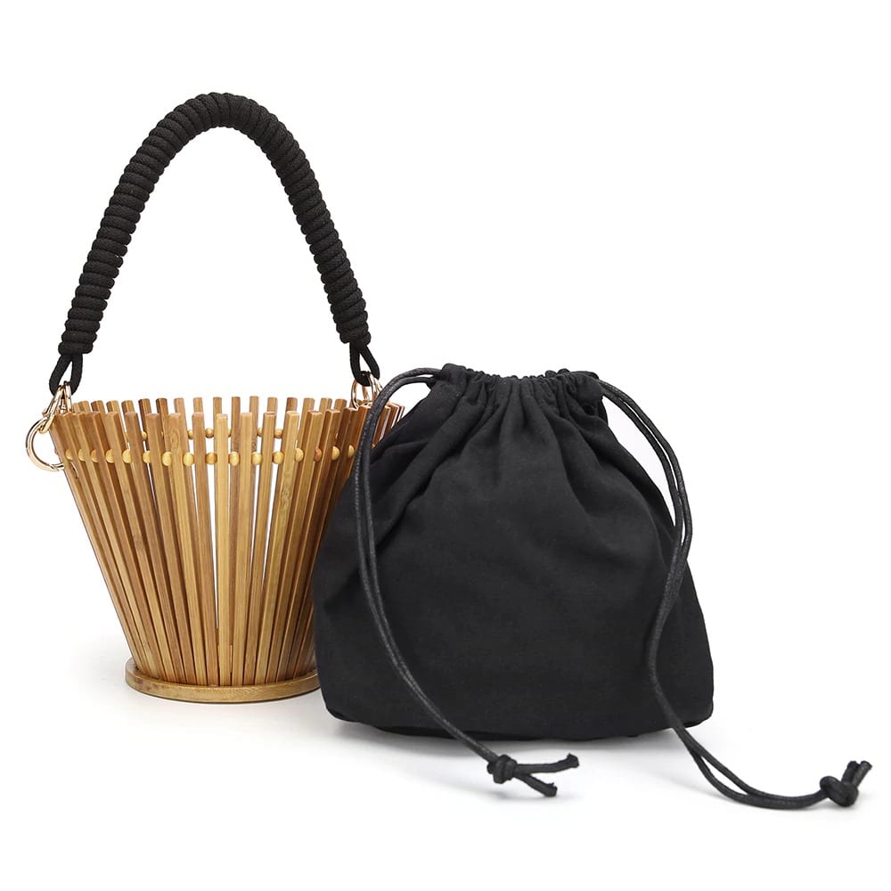 Bamboo Bucket Bag - Circular Bamboo Handbag- Bamboo Beach Bag