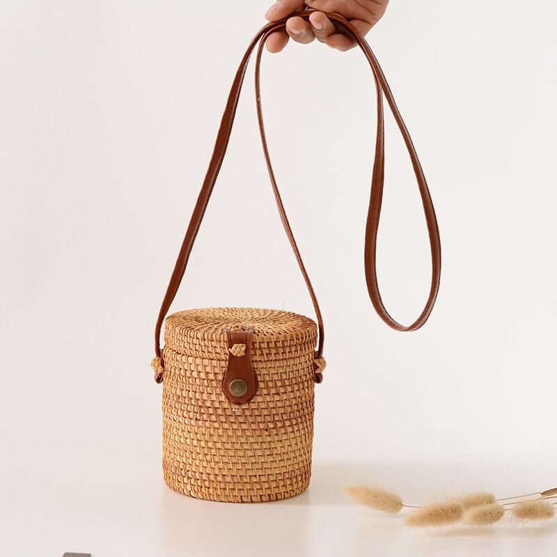 Round Rattan Bag Bali - Bucket Bag - Round Woven Basket Bag