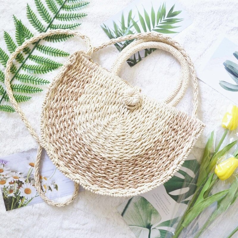 2020 New Women Straw Bag Summer Fashion Trendy Round Mixed Color Woven Bag
