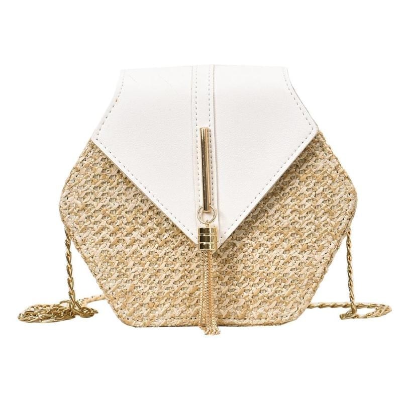 Hexagon Mulit Style Straw+leather Handbag 2021