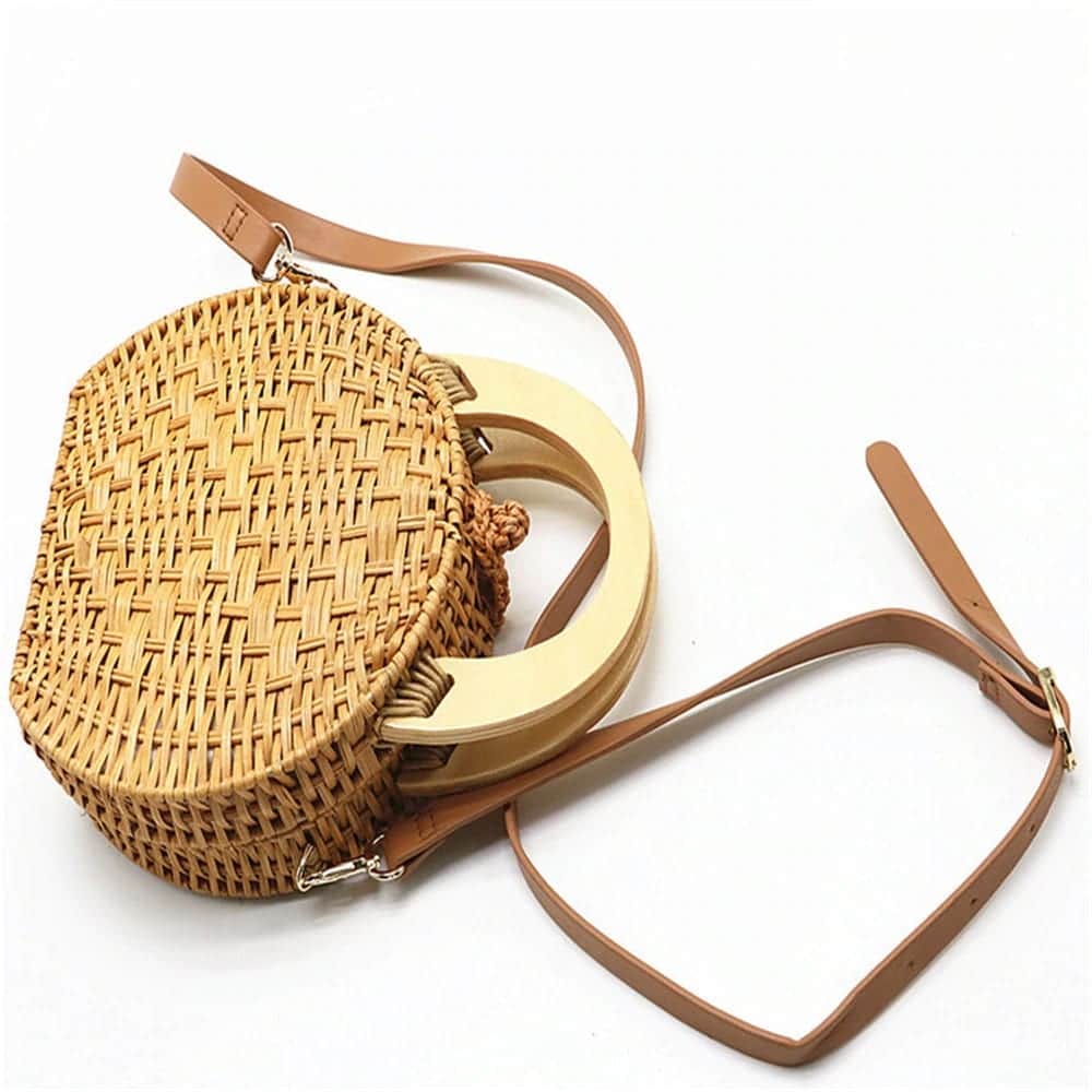 Round Rattan Bag Bali - Circular Straw Crossbody Bag - Round Beach Bag